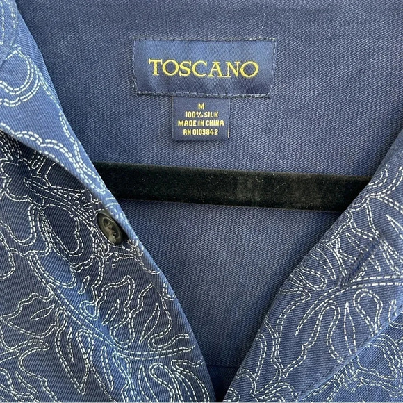Men’s Toscano 100% Silk Short Sleeve All Over Stitched Print Button Down Shirt - Picture 6 of 8